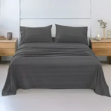 Juego De Sábanas Matrimonial 3000 Hilos Egipcian Premium Color Gris Oscuro Diseño De La Tela Rayas