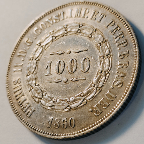 Moeda De Prata 1000 Réis 1860 Data Emendada - Império (Usado)