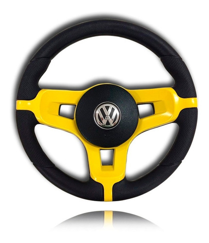 Volante Direção Esportiva Mustang Amarelo Com Cubo Vw Fox