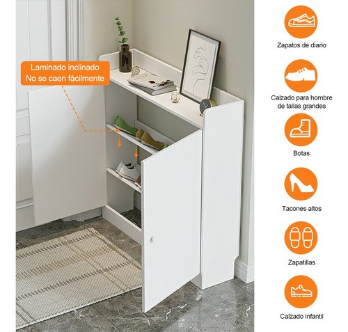 Madera Zapatera Moderna Blanca Entrada Inclinada 82cm Blanco