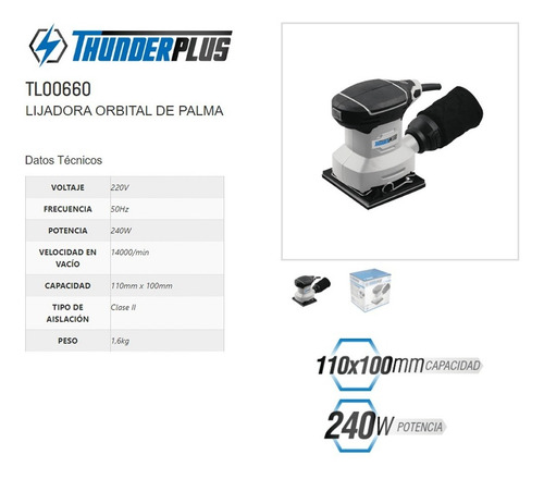 Imagen 2 de 4 de Lijadora orbital Thunderplus TL00660 gris 50Hz 240W 220V
