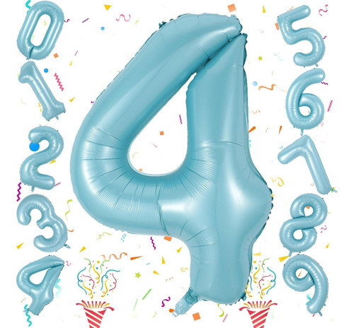 Globo Número 4 Grande Azul Perla 101,6 Cm Helio Fiesta