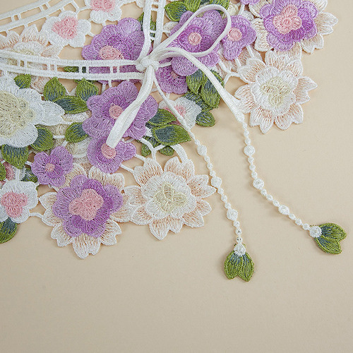Capelet Floral Bordado De Encaje Con Cuello Falso Desmontabl