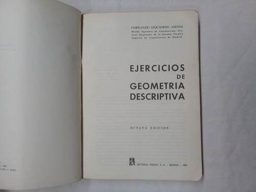 Ejercicios De Geometria Descriptiva Izquierdo Asensi (Usado)