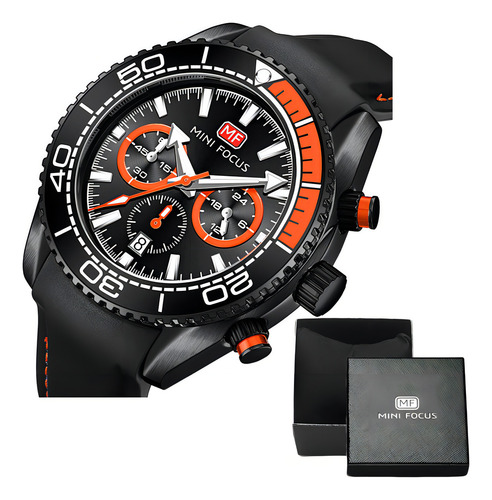 Reloj Deportivo Con Cronógrafo Luminoso Mini Focus Color Del Bisel Negro/naranja