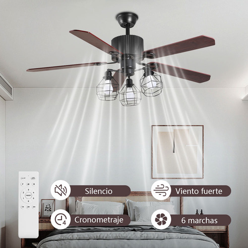 Ventilador Techo Clásico Café Madera 5 Aspas Con Control 1.32 M 60hz Negro Marrón 5