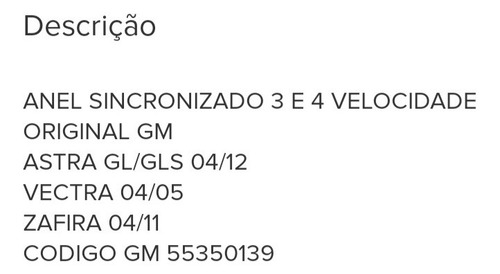 Kit 3 Anéis Sincronizado 3ªe4ª Chevrolet Astra Zafira Vectra