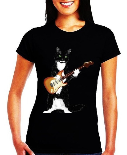 Playera Mujer Gato Guitarra Playeras Beloma