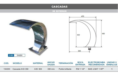 Cascada Palma 46 Vulcano De Acero Inoxidable Pileta Piscina