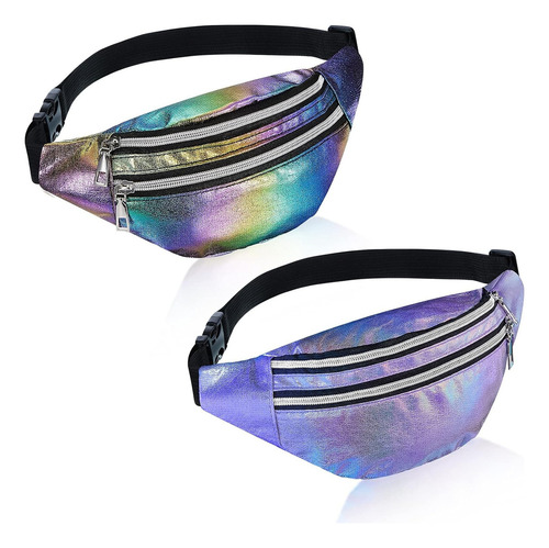 Cangurera Holográfica De Color Metálico, 2 Color Arcos Y Purpura Diseño De La Tela Metalico