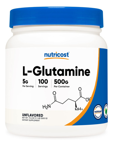 L-glutamina En Polvo Nutricost 500 G Sin Sabor Sin Gluten