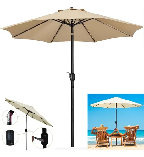 Parasol De Jardín Kormax 3 Metros - Estructura Metal Con Manivela, Color Beige, Diámetro 300 Cm
