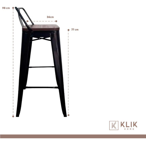 Taburete Tolix Negro Alto - Asiento De Madera