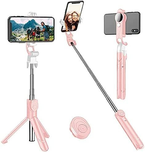 Selfie Stick Inalámbrico Rirool Ajustable Con Tripoide -rosa
