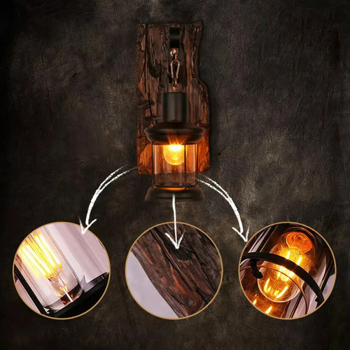 .for P Applica Industrial Pared Madera Maciza Rustica E27 /.