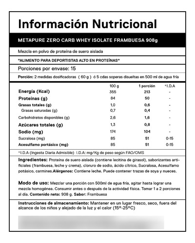 Proteina Metapure Whey Isolate Zero Carb 908gr Qnt