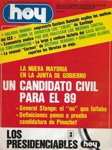 Revista Hoy N° 519 / 5 Julio 1987 / Candidato 89