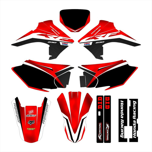 Adesivo Faixa Plotagem Crf 230f Fosco Ano 2007 2022 0,25 Cor Kit Grafico Carenagem Carbono Preto Vermelho