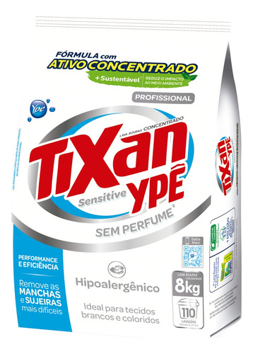 Sabão concentrado Ypê Tixan Sensitive sem perfume antibacterial pacote