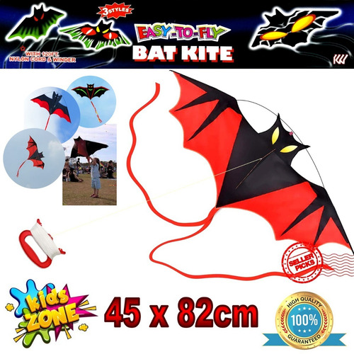 Imagen 2 de 5 de Papagayo Cometa Murciélago En Pvc Con Armazón 45 X 82cm R4