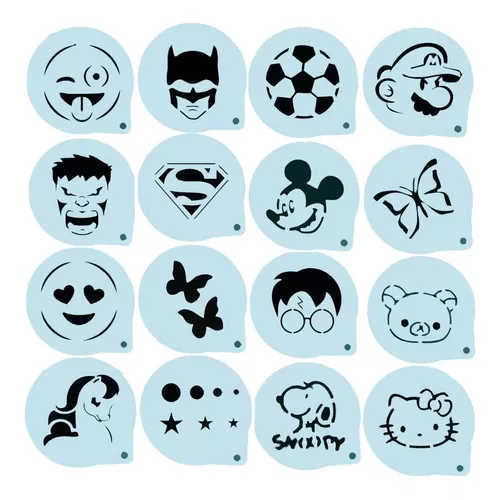 16 Stencil Rosto Facial Moldes Pintura 5cm Desenhos Infantil