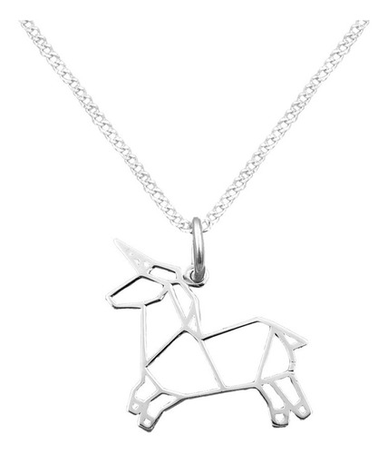 Dije Y Cadena Unicornio Origami De Plata 925 Envio Gratis