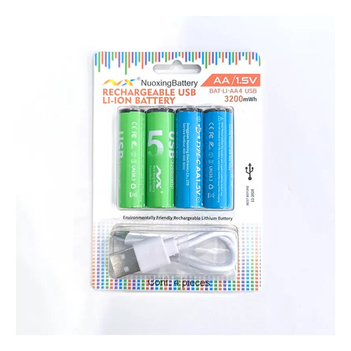 Paquete 4 Pilas Aa Recargables Usb 1.5v Carga Rapida