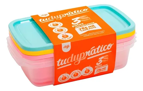 Kit 6 Potes Hermético 785 Ml Cada Dup Microondas Freezer Bpa