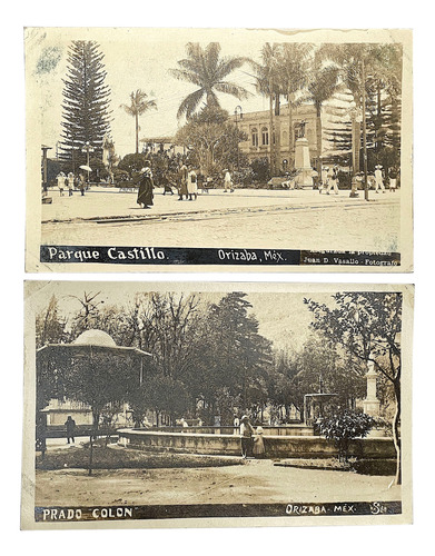 2 Postales Antiguas, Parque Castillo, Prado Colon, Orizaba 