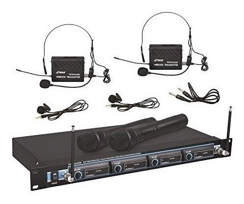 Sistema De Microfono Inalambrico Vhf De 4 Canales Pyle Y Bas