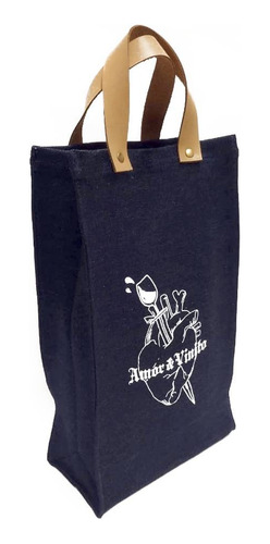 Bolsa Jean Y Cuero Para Botella De Vino Factura A O B