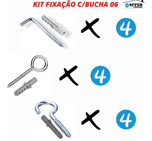 Kit Fixação Parafuso C/bucha 06 Gancho+pitão+escapula