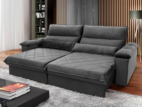 comprar Sofá Retrátil Reclinável Grécia 2,10m Suede Velut Cinza C\u002F Molas no Assento - King house