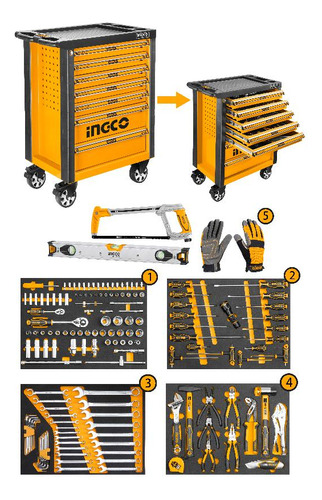 Carro De Herramientas  7 Cajones Y 162 Herrammientas Ingco