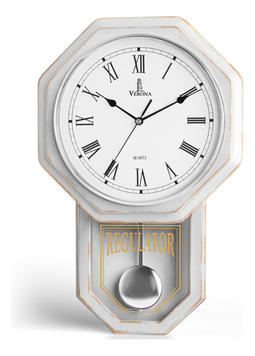 Reloj De Pared Con Pendulo Blanco, Reloj De Pared Rustico De