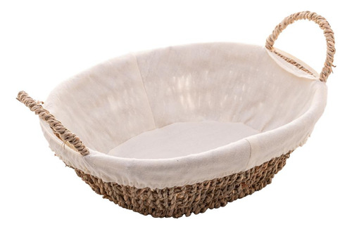 Cesta Oval De Sisal Com Forro Em Tecido 27cm X 21cm X 12,5cm