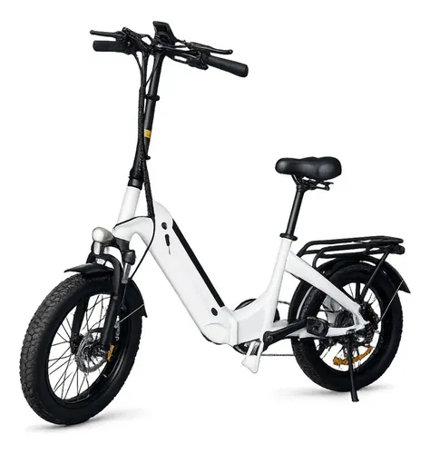 Bicicleta elétrica Max Wheel E17 branca vista lateral completa