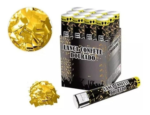3 Lança Confete Dourado 30 Cm - Silver Festas *