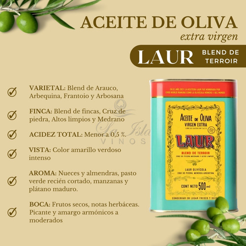 Imagen 2 de 10 de Aceite Oliva Extra Virgen Laur Blend De Terroir Lata 500ml