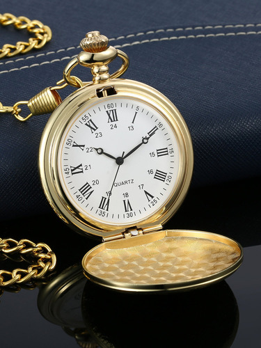 Reloj De Bolsillo De Acero Vintage Con Cadena Para Hombre El
