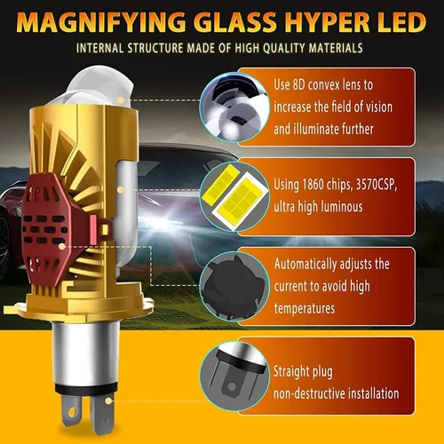 Foco Led Proyector H4 Csp 8d Lupa Auto Moto 2pz
