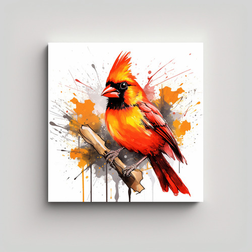 40x40cm Cuadro Diseño Cardenal En Naranja Neo Pop Art