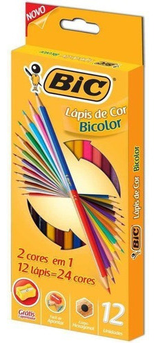 Lapis De Cor Sextavado Bic Bicolor 12 Lapis 24 Cores C/06 Un Cor da marcação Colorido