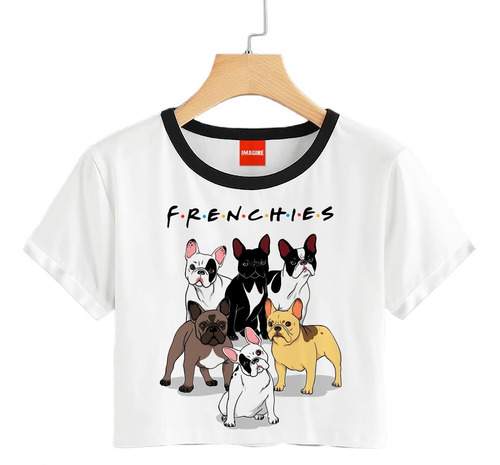 Blusa Dama Niña Frenchies Friends Perros Playera Crop #793