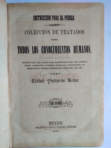 Instrucción Para El Pueblo 1852 Tratados, Libro Antiguo 