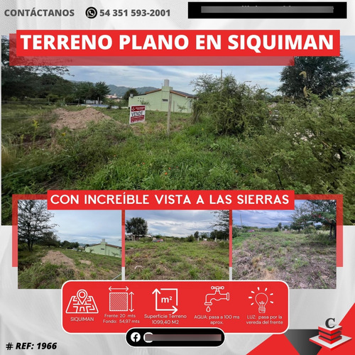 Venta De Terreno Plano En Siquiman Con Increíble Vista A Las Sierras. Ref 1966