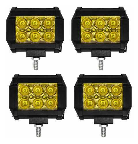 Kit 4 Faro Auxiliar Reflector 6 Led 18w Amarillo 12v 24v