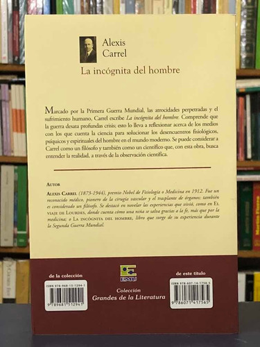 Imagen 2 de 2 de La Incógnita Del Hombre - Alexis Carrel - Emu