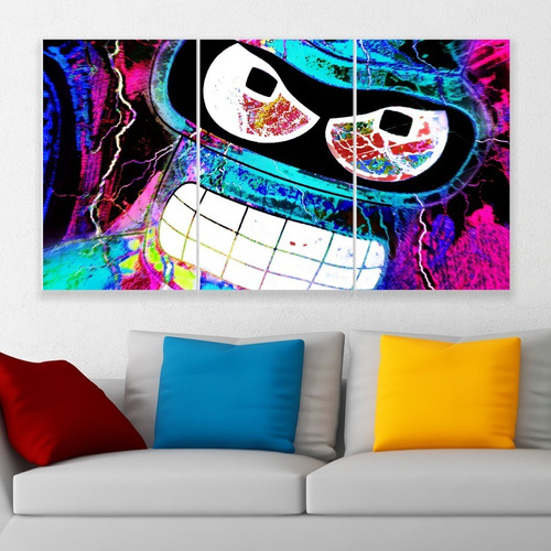 Cuadro Triptico Futurama Bender Artístico Canvas Art