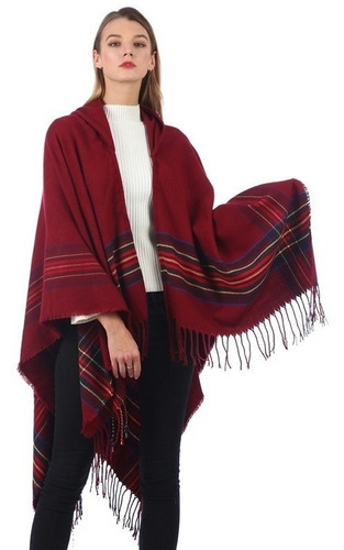 Poncho Tipo Capa Con Capucha Tejido Nuevo A Rayas For Mujer